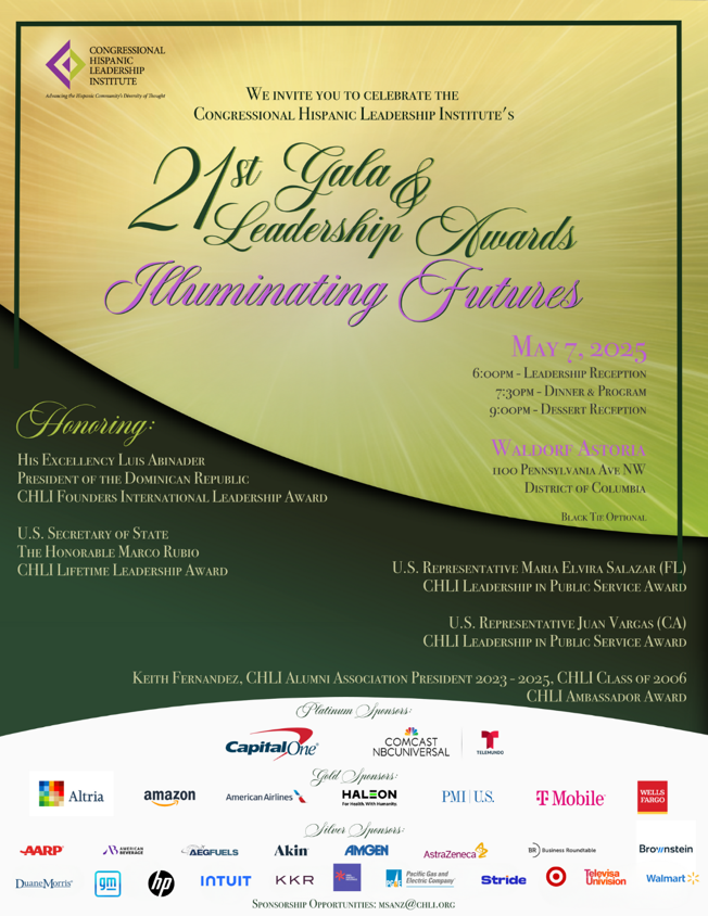 CHLI reconocerá a líderes latinos clave en su Gala Anual y entrega de Premios de Liderazgo 2025